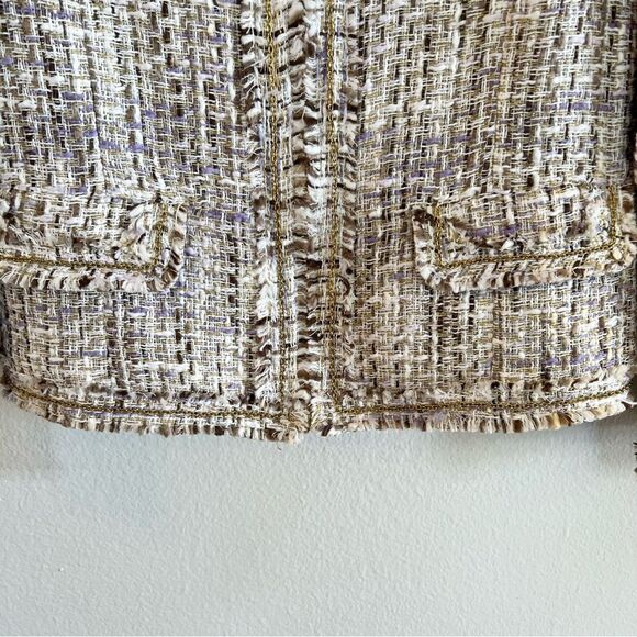 Chico’s Jacket Size 0 (small 4) Fringe Zip Front Beige Lined Career - Picture 3 of 9